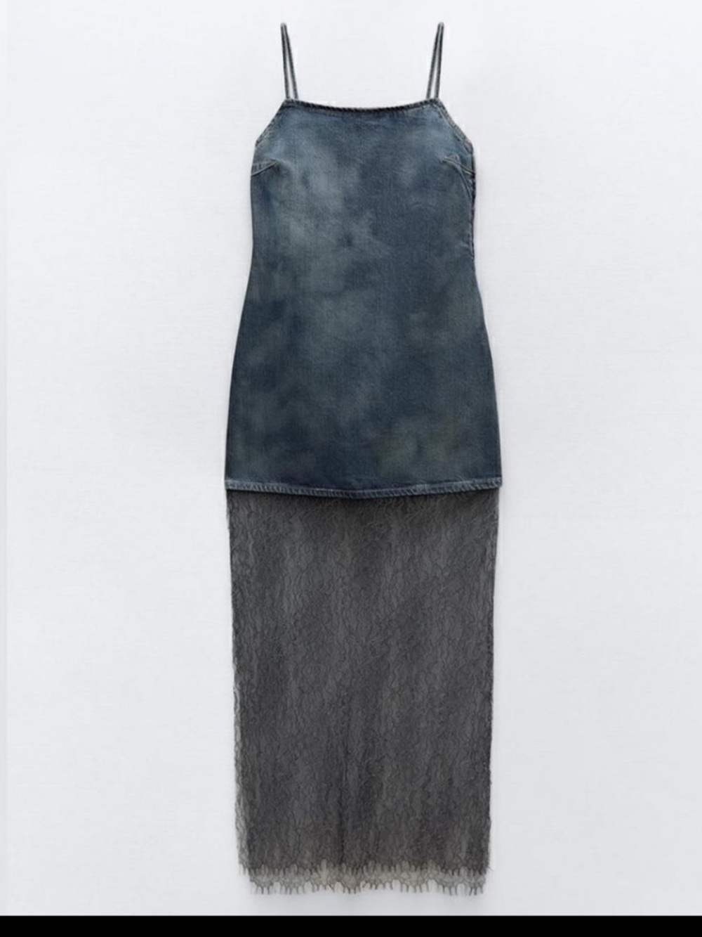 ZARA LACE TRIM DENIM DRESS
